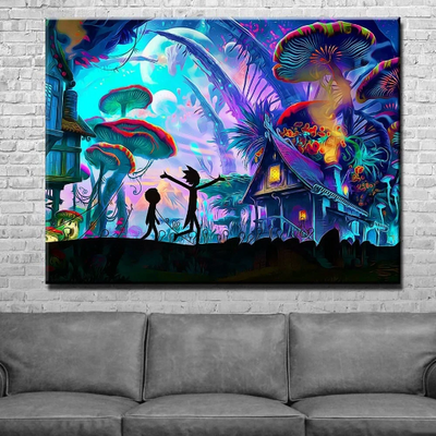 Mushroom World Rick And Morty Canvas Wall Art - AlphaWallArtCo