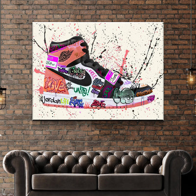Air Jordan Pink Shoe Hype Sneaker Graffiti Canvas WallArt|AlphaWallArt