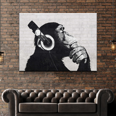 Banksy Monkey Headphones Canvas Wall Art | AlphaWallArt