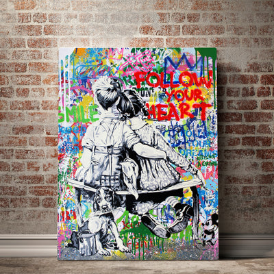 Follow Your Heart Canvas Wall Art | Banksy Graffiti | AlphaWallArtCo