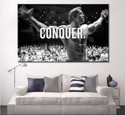 Arnold Schwarzenegger Conquer Bodybuilding Fitness Canvas Wall Art