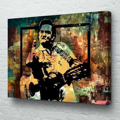 Johnny Cash Middle Finger Canvas Wall Art - AlphaWallArtCo