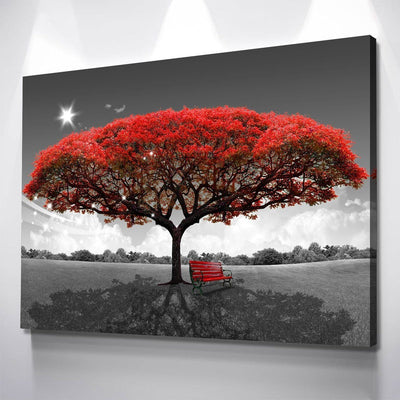Autumn Red Tree Canvas Wall Art|Tree Canvas|Monopoly Art|AlphaWallArt