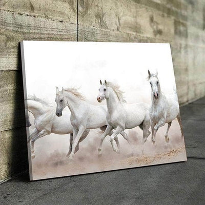 White Horses Canvas Wall Art - Animals Wall Art - AlphaWallArtCo