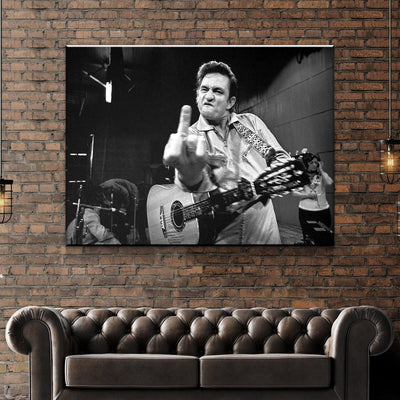 Johnny Cash Middle Finger Canvas Wall Art - AlphaWallArtCo