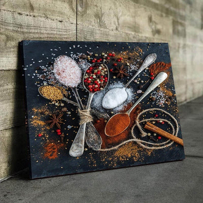 Herbs Spices And Spoons Kitchen Canvas Wall Art - AlphaWallArtCo
