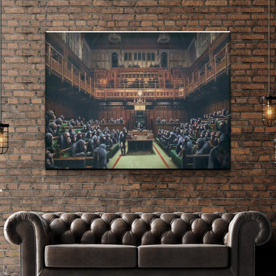 Banksy Chimps Houses of Parliament Canvas Wall Art|AlphaWallArt