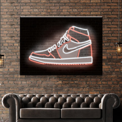 Air Jordan 1 Red and White Neon Canvas Wall Art | AlphaWallArt